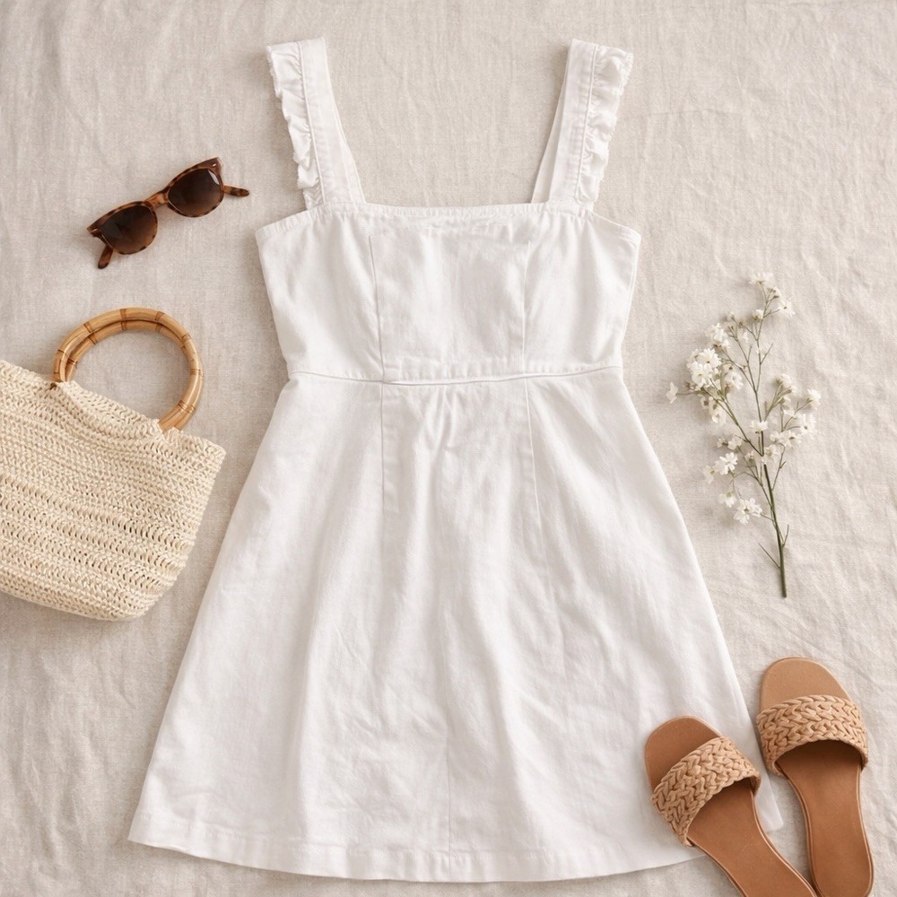Show Me Your Mumu Ruthie Ruffle Dress Womens Small White Denim Mini Boho Summer